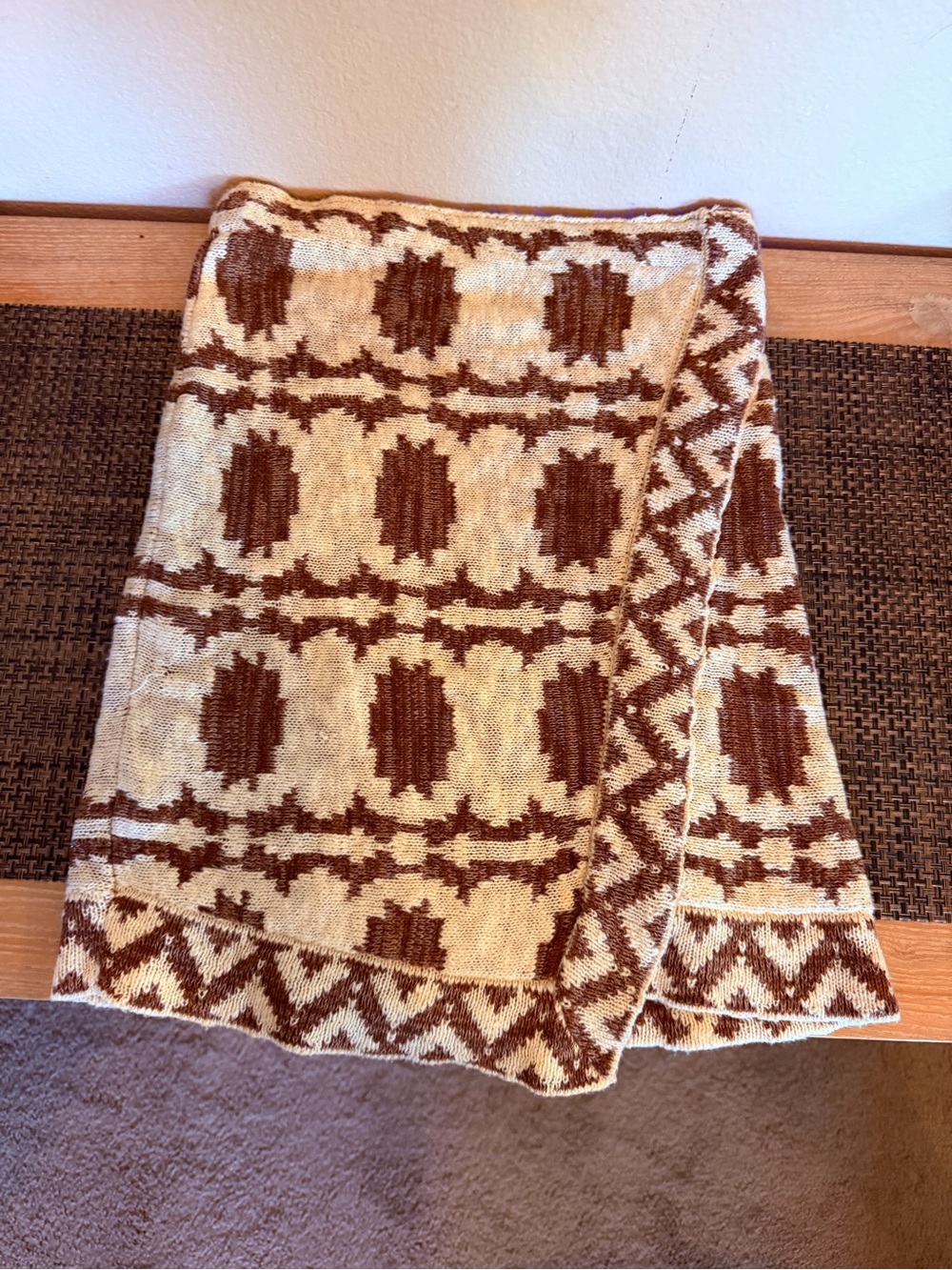 Free People Cream and Brown Patterned Knit Skirt